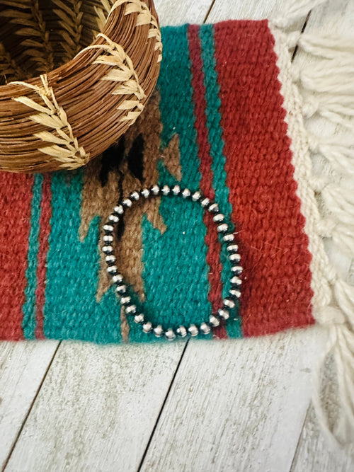 Handcrafted Sterling Silver 5mm 7.5”Pearl Beaded Stretch Bracelet