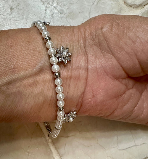 Esti Pearl & CZ Blossom Beaded Sterling Silver Bracelet