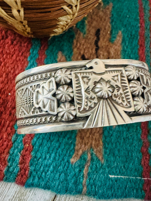 Handcrafted Old Pawn Sterling Silver Thunderbird Cuff Bracelet
