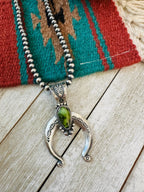 Navajo Sterling Silver & Sonoran Gold Turquoise Beaded Naja Necklace