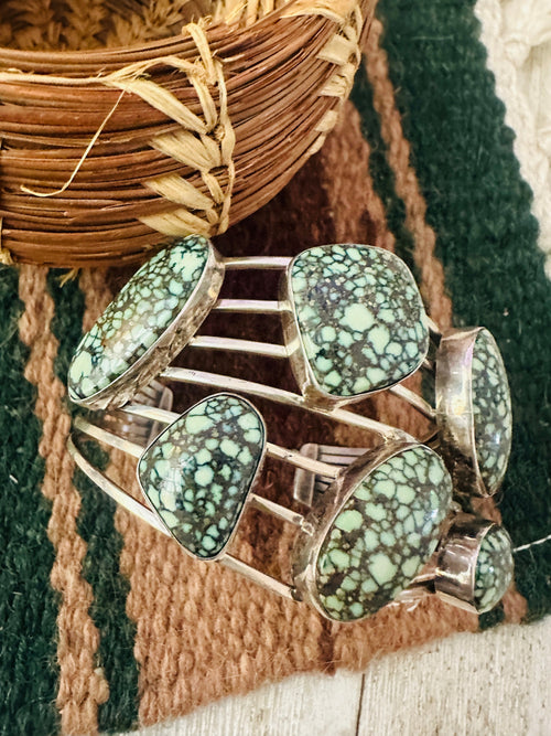 Handcrafted Old Pawn Tibetan Turquoise & Sterling Silver Cuff Bracelet