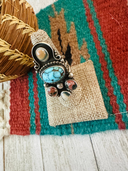 Handcrafted Old Pawn Sterling Silver & Multi Stone Ring Size 8.5