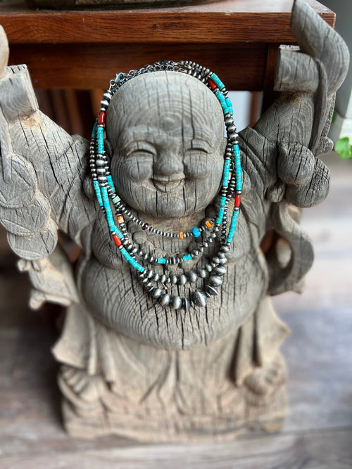 Summer Lovin’ Beaded Layering Necklace with Sterling Silver, Spiny Oyster Shell and Turquoise, 14 + 2”, The Color Drop