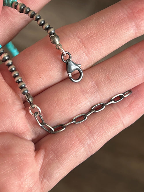 Handcrafted Summer Lovin’ Beaded Layering Necklace with Sterling Silver and Turquoise, 15” + 2”, The Wave Runner