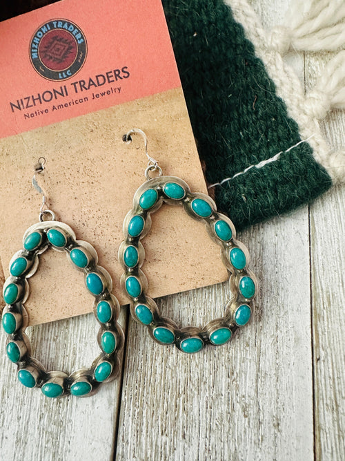 Handcrafted Old Pawn Sterling Silver & Turquoise Cluster Dangle Earrings