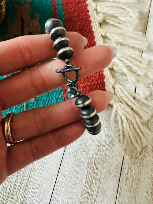 Handcrafted 9mm Saucer Sterling Silver Pearl Beaded Bracelet