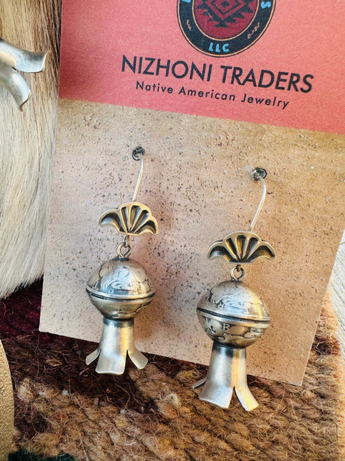 Handcrafted Turquoise & Sterling Silver Mercury Dime Beaded Squash Blossom Necklace and Earring Set by James McCabe