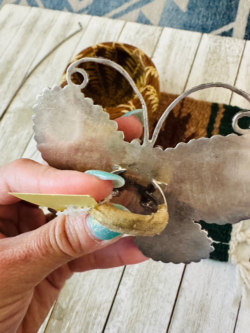 Old Pawn Navajo Sterling Silver & Multi Stone Inlay Butterfly Ring Size 10