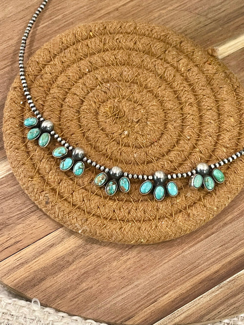 Handmade Sterling Silver & Turquoise Beaded Necklace