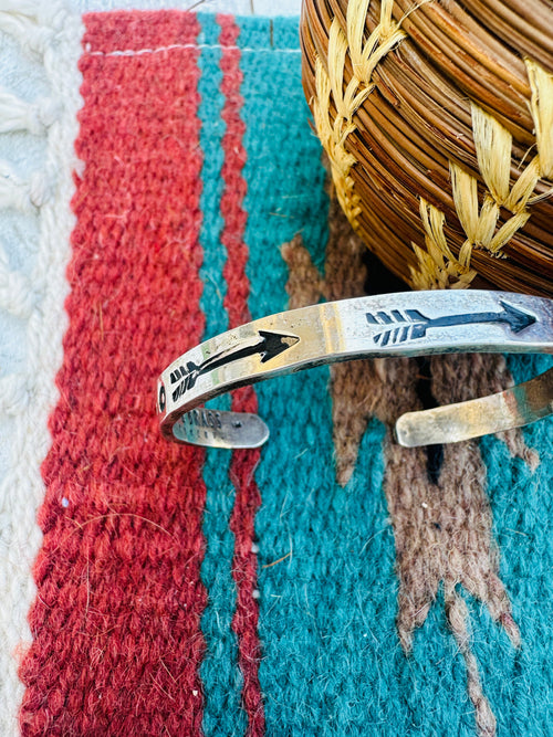 Old Pawn Hand Stamped Sterling Silver Arrow Cuff Bracelet