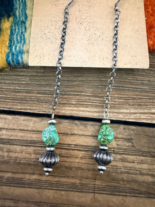 Handcrafted Sonoran Mountain Turquoise & Sterling Silver Beaded Dangle Earrings