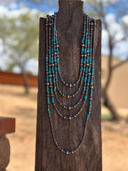 Kingman Turquoise & Sterling Silver 3mm-8mm Beaded Necklace