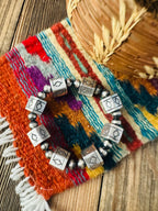 Handcrafted Hand Stamped Sterling Silver Pearl Beaded Stretch Bracelet