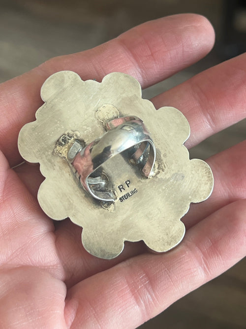 Handcrafted Sterling Silver and Hubei Turquoise Cluster Ring by Rosella Paxson, Size 8.5