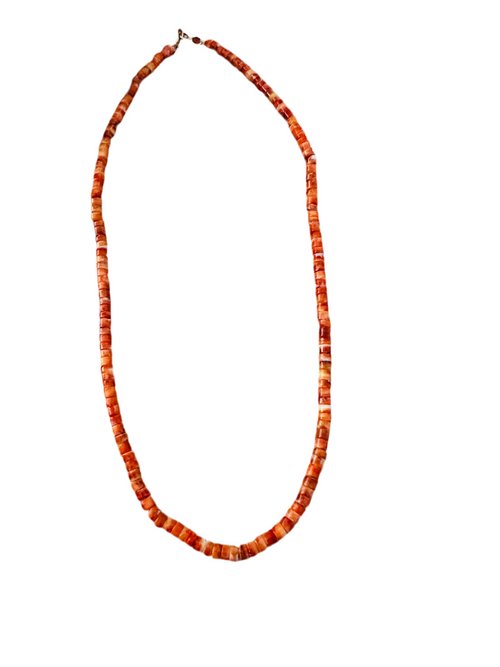 Navajo Orange Spiny Oyster 16” Beaded Necklace