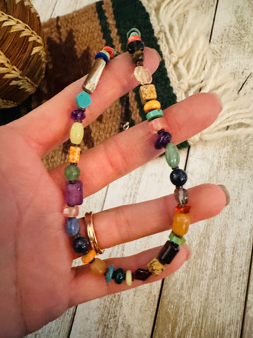Handcrafted Multi Stone & Sterling Silver Beaded 18” Necklace