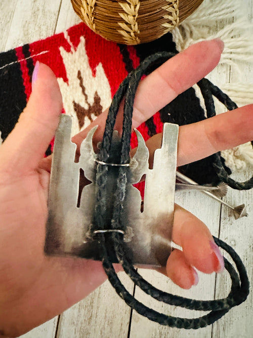 Vintage Old Pawn Zuni Multi Stone & Sterling Silver Inlay Knifewing Bolo Tie