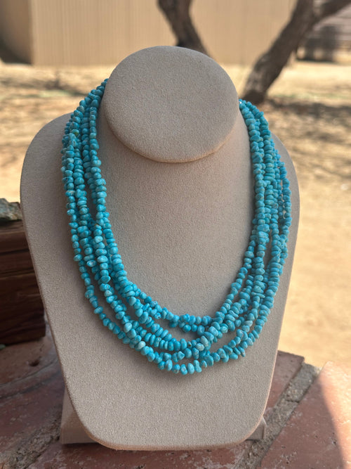 Handcrafted Kingman Turquoise Beaded Necklace 18 inch