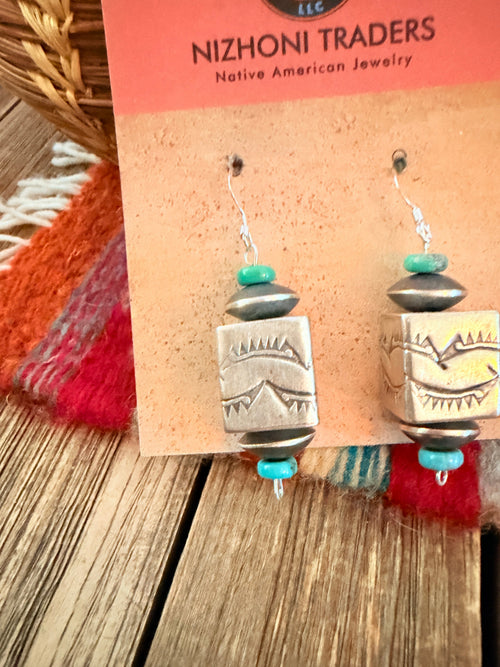 Handcrafted Turquoise & Sterling Silver Pearl Beaded Dangle Earrings