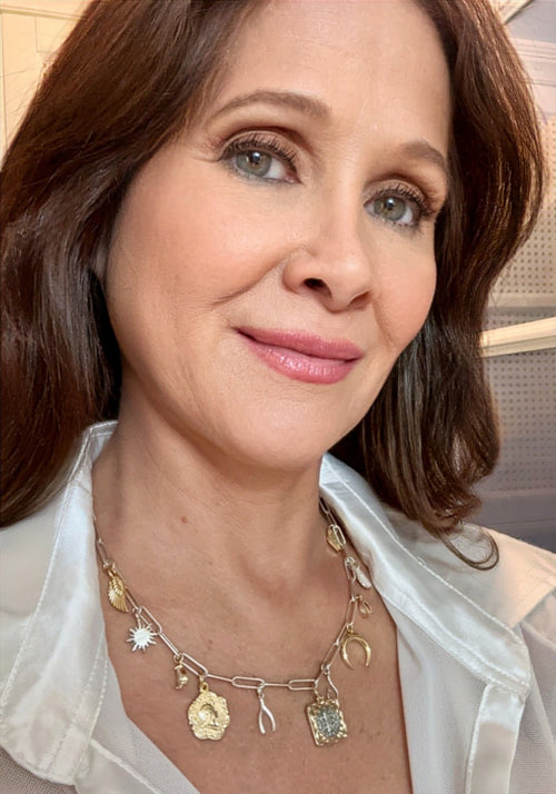 Signs and Symbols Mixed Metals Sterling Silver Charm Necklace