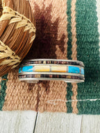 Handcrafted Old Pawn Multi Stone & Sterling Silver Inlay Cuff Bracelet /