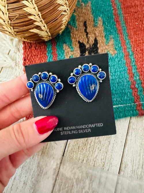 Handcrafted Old Pawn Sterling Silver & Lapis Clip On Earrings