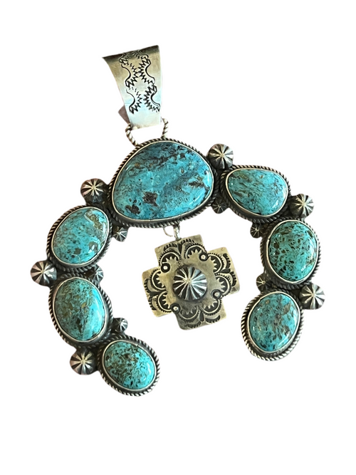 Apache Made Sterling Silver and Egyptian Turquoise Naja Pendant by Rosella Paxson