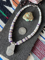 Tularosa Handcrafted Quahog Shell, Amethyst and Sterling Silver Beaded Necklace