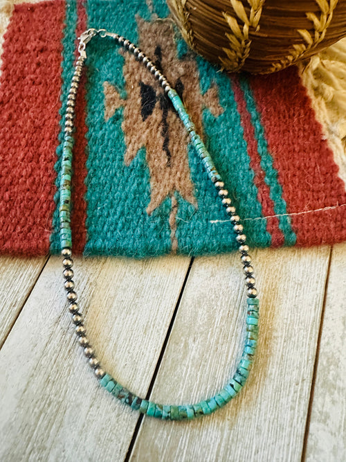 Navajo Turquoise & Sterling Silver Pearl 16” Beaded Necklace