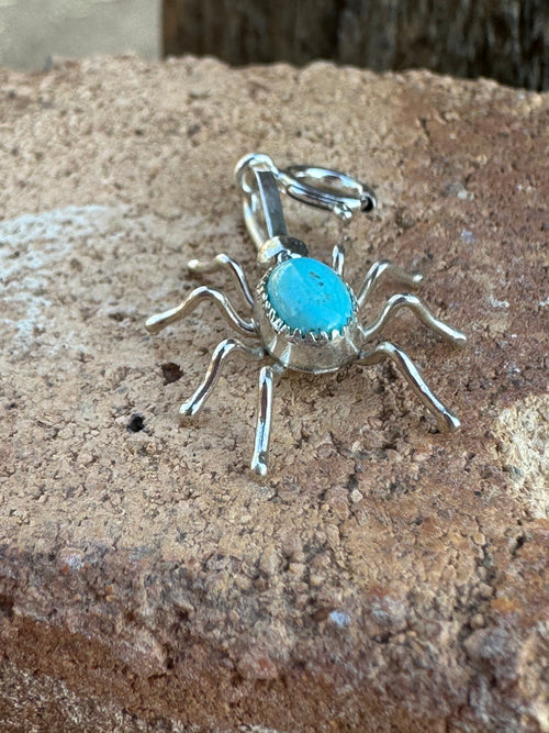 Handcrafted Crafted Sterling Silver and Turquoise Spider Charm