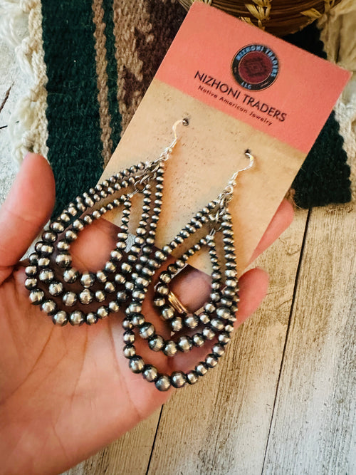 Handcrafted Sterling Silver Pearl Dangle 3 Hoop Earrings