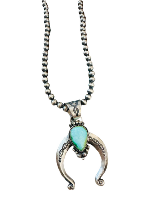 Navajo Sterling Silver & Sonoran Gold Turquoise Beaded Naja Necklace