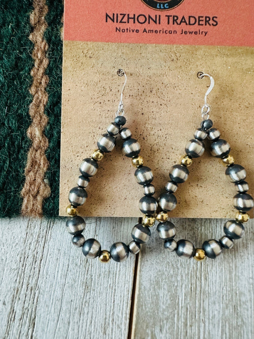 Handcrafted Gold & Sterling Silver Pearl Beaded Dangle Hoop Earrings