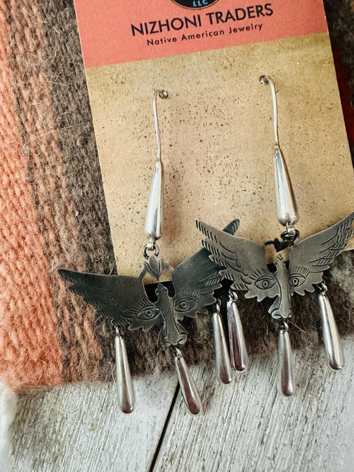 Old Pawn Navajo Sterling Silver Thunderbird Dangle Earrings