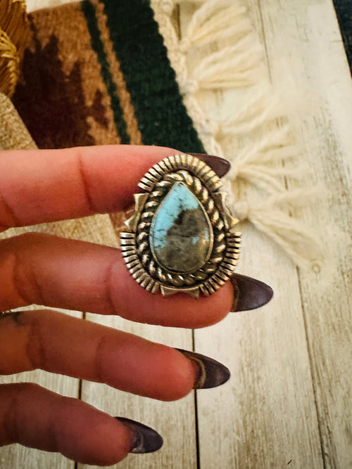 Old Pawn Handcrafted Turquoise & Sterling Silver Ring Size 9.25