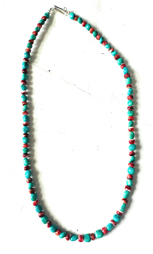 Handcrafted Turquoise, Spiny & Sterling Silver Beaded Necklace