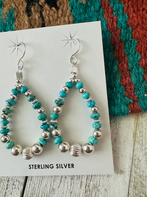 Navajo Turquoise & Sterling Silver Pearl Beaded Hoop Earrings