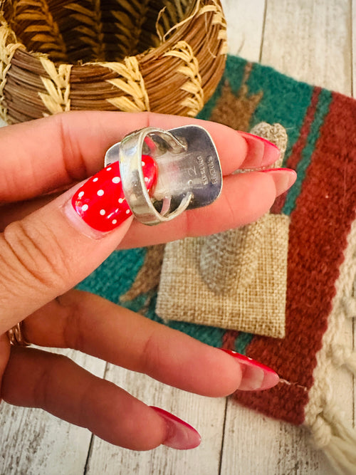 Old Pawn Navajo Sterling Silver & Coral Ring Size 5