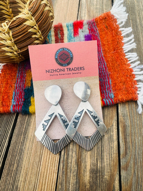 Handcrafted Old Pawn Sterling Silver Dangle Earrings