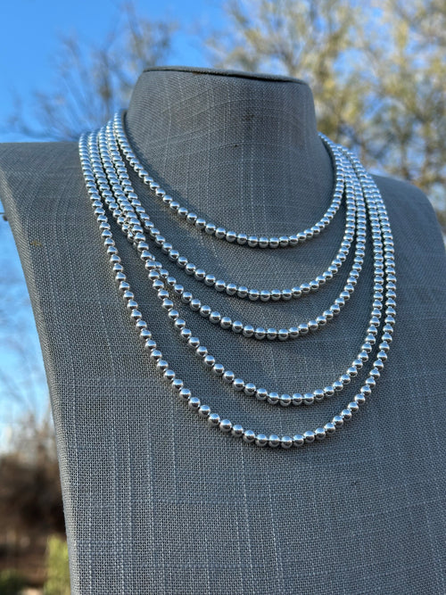 Sterling Silver Elegant handcrafted Pearl Style Beaded Necklace 5mm