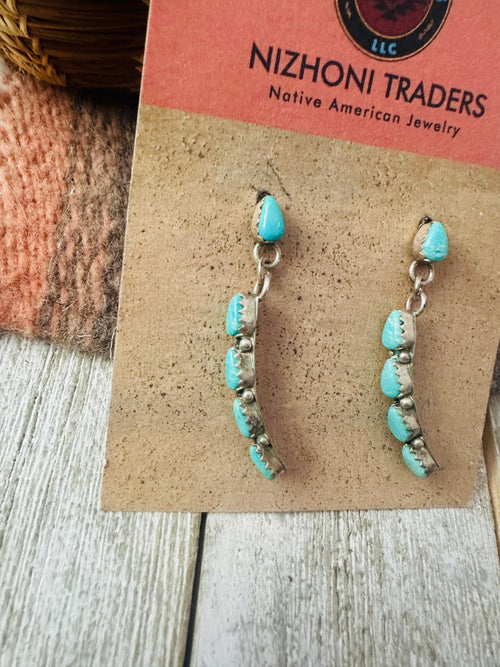 Old Pawn Navajo Sterling Silver & Turquoise Dangle Earrings