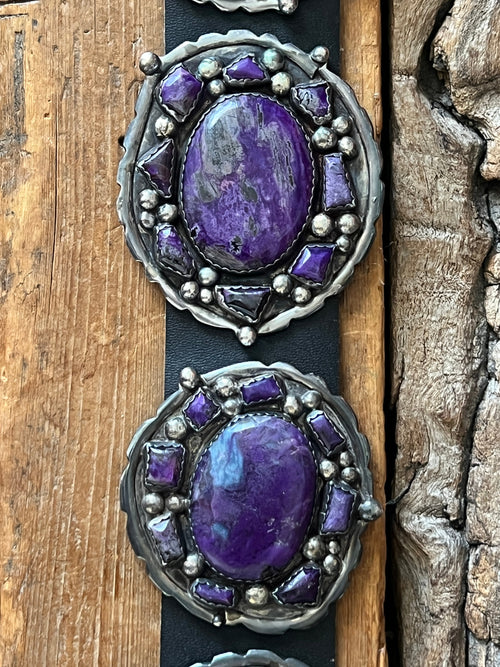Gorgeous Old Pawn Handcrafted Sterling Silver and Purple Sodalite Concho Belt by Eric & Carol Fierro
