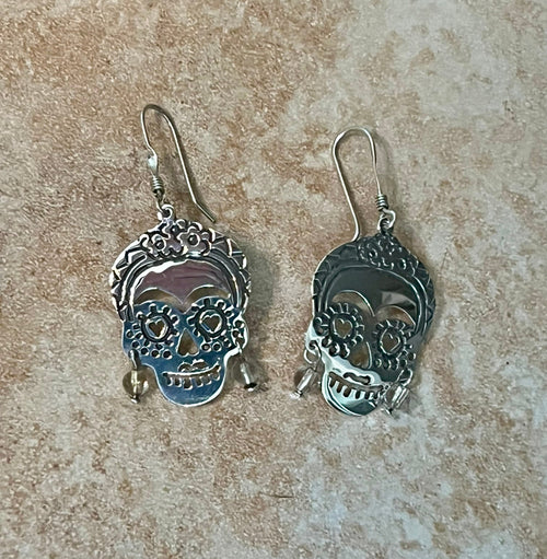 Frida Skull with Clear Beads Sterling Silver Earrings