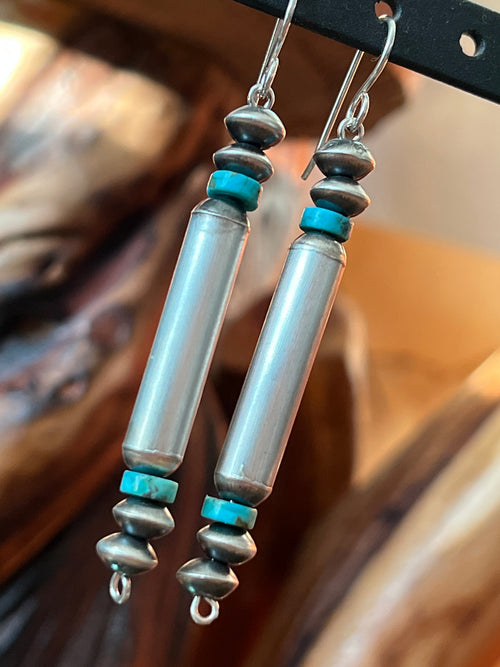 Handcrafted Sterling Silver and Turquoise Beaded Dangle Earrings by Crystal Haley