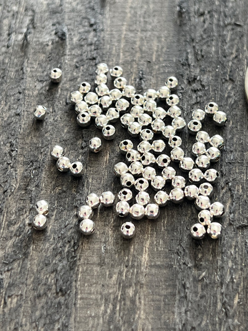 100 Bright Sterling Silver Machine Made Seamless Round Beads, 3mm