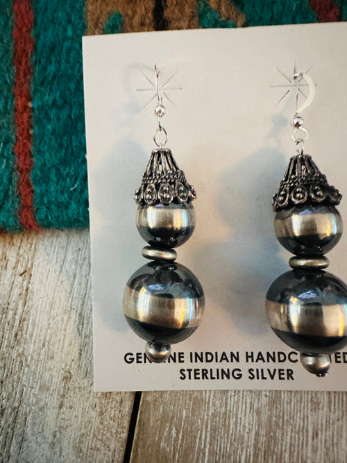 Handcrafted Sterling Silver Pearl Beaded Dangle Earrings