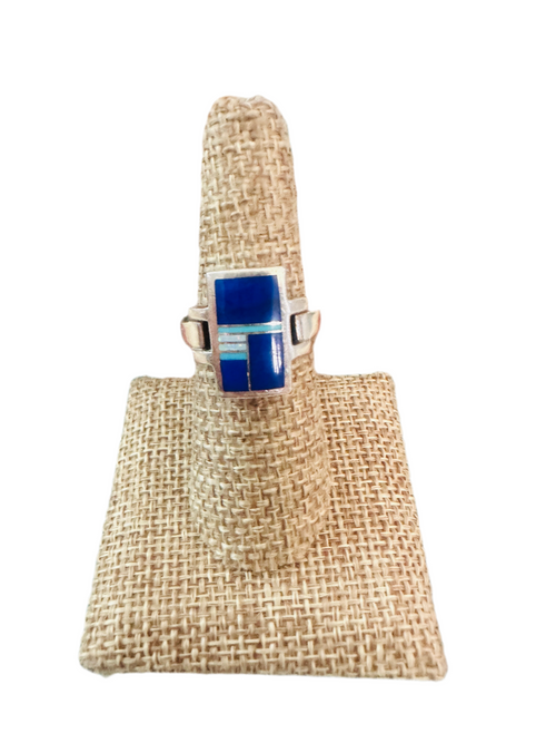 Old Pawn Navajo Sterling Silver, Lapis & Turquoise Inlay Ring Size 7