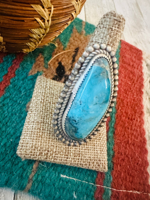 Old Pawn Navajo Sterling Silver & Turquoise Ring Size 10 by Leslie Nez