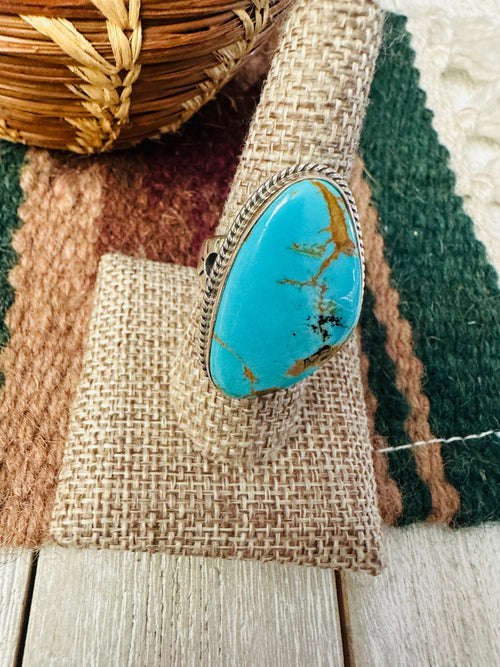 Old Pawn Handcrafted Turquoise & Sterling Silver Ring Size 8.5