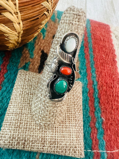 Old Pawn Navajo Sterling Silver & Multi Stone Ring Size 6.5
